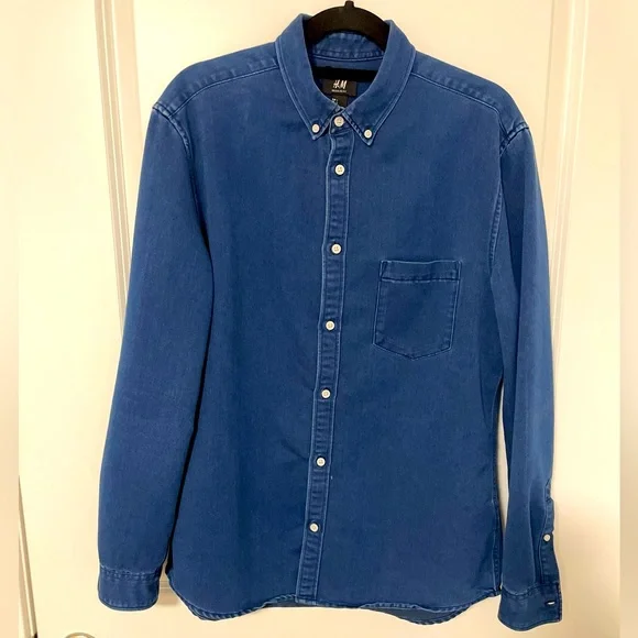 H&M Men’s Denim Button Up Size L - Picture 4 of 4